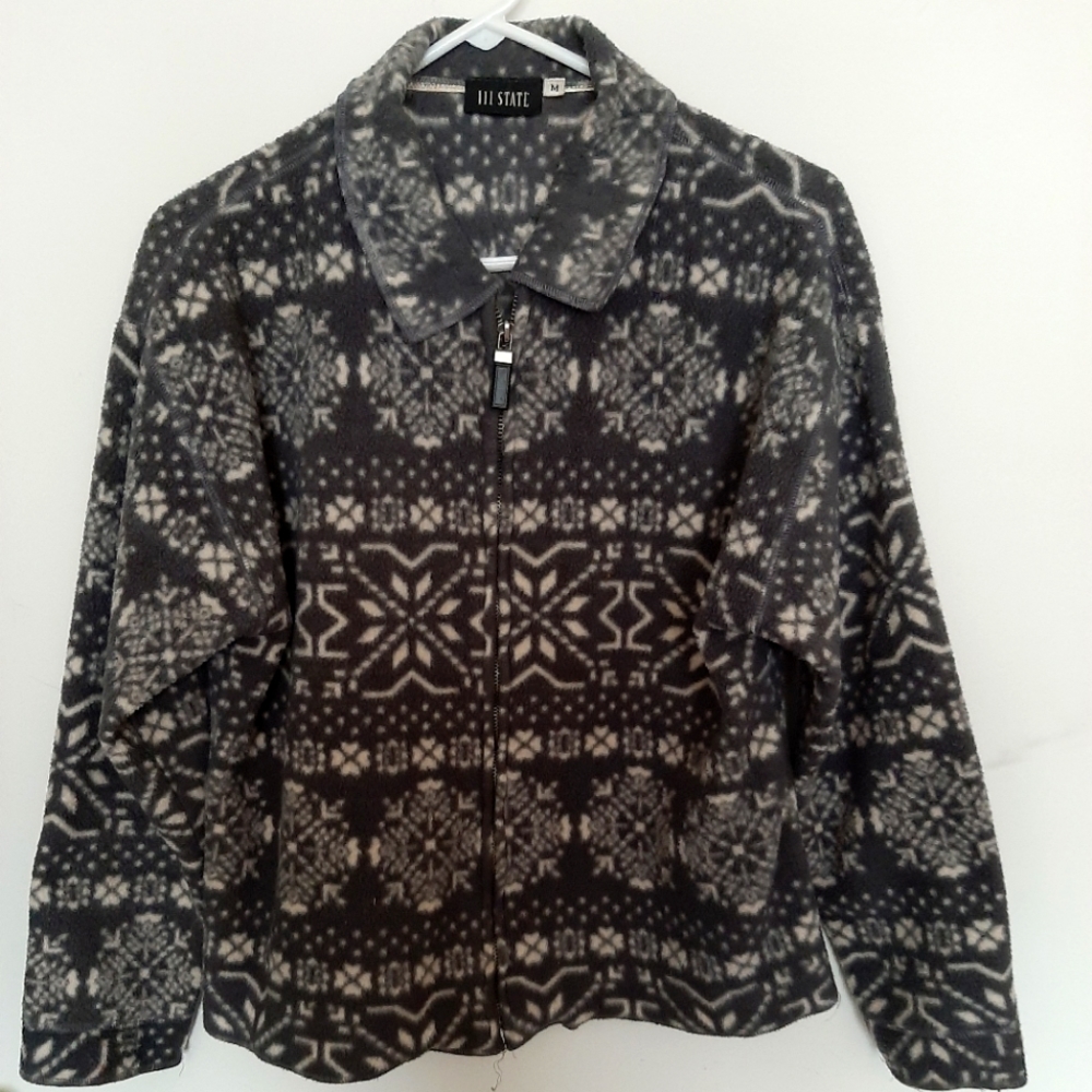 111 State Grey Fleece Zip Up Teddy Jacket Size Medium